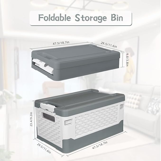 TOPCJ Foldable Storage Bins with LidsCloset OrganizerStackable Plastic Storage Containers with Secure Latching BucklesPerfect Organization for Homehome Office(Grey)
