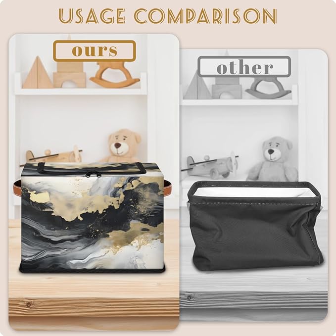 Marble Storage Bins with Zipper Lid Abstract Fabric Lidded Storage Baskets Cubes with Handles Decorative Foldable Shelf Closet Organizer Container
