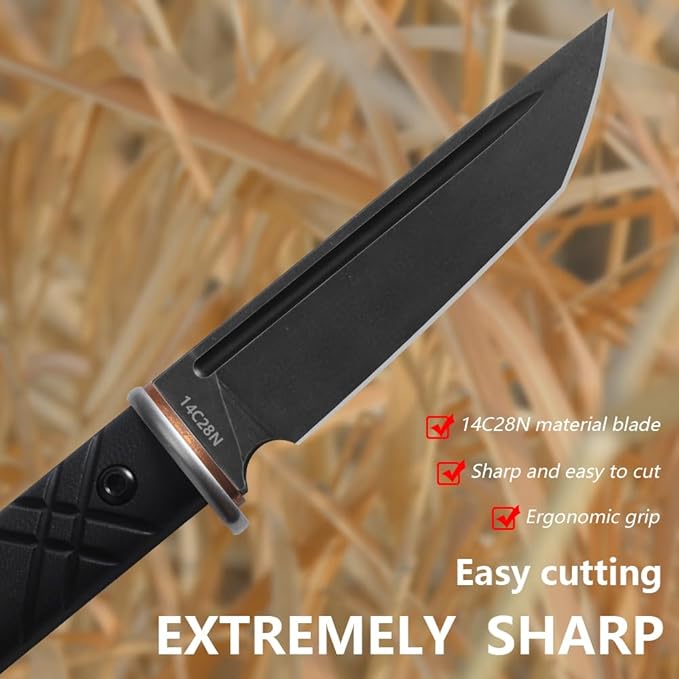 Fixed-Blade Knife with 14C28N Steel 5.03-Inch Blade &amp Kydex Sheath – The Ideal Choice for Outdoor Knives &amp Tools in Camping Fishing &amp Hiking Gear. (sharp blade)