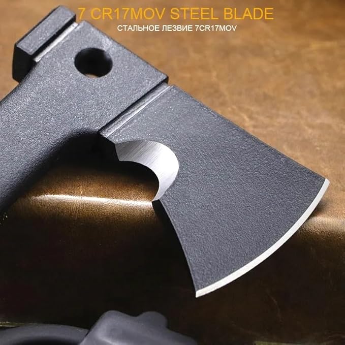 Camping Axe 14 inch hatchet Outdoor Survival Challenge Hiking Tactical Axe Throwing Axe Multi-Function Rope Cutter Saw Hammer (Axe with knife) Black