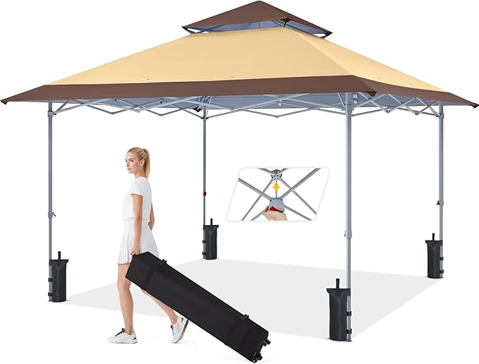 MASTERCANOPY 13x13 Pop-Up Canopy Tent Instant Shelter Outdoor Canopy with Wheeled Bag (Brown&ampKhaki)