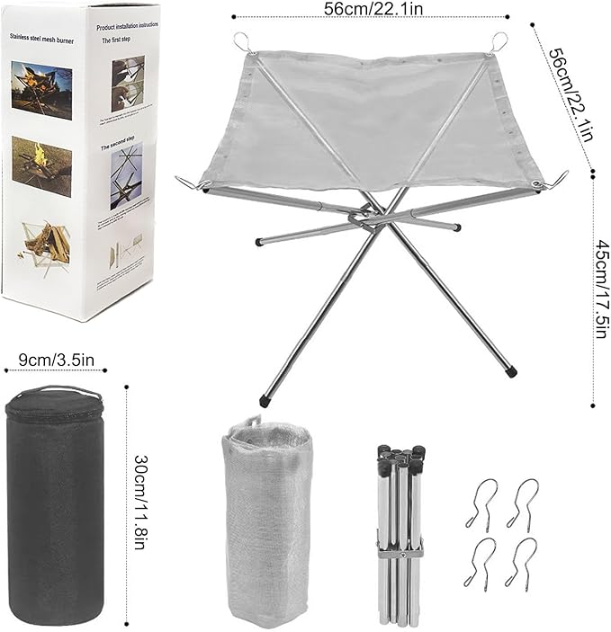 22 Inch Portable Outdoor Fire Pit with Carrying BagFoldable Stainless Steel Mesh Fireplace Wood Burning Collapsible Fireplace for Camping Outdoor Hiking BBQ Picnic
