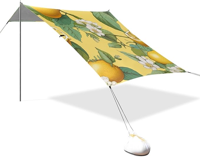 ALAZA Tropical Yellow Lemons Flower Beach Tent Sun Shelter Portable Canopy Sunshade for Outdoor Camping Picnics Backyard Fun 10x9 ft