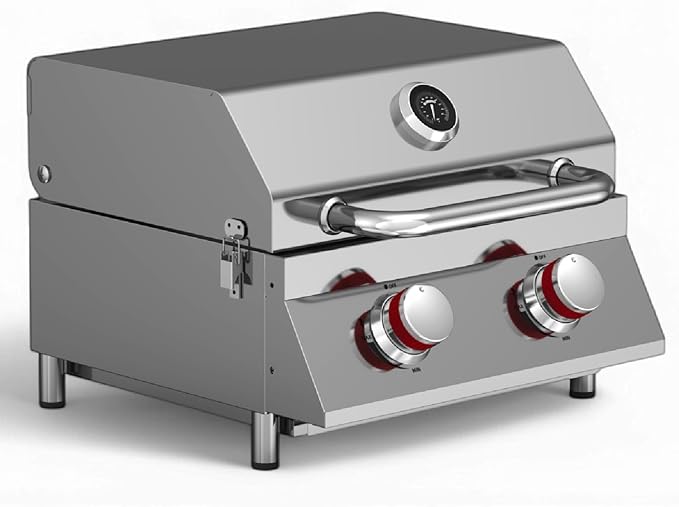 GasOne Portable Propane Grill – 16-inch Stainless Steel Tabletop Grill – Tabletop Gas Grill with Heat Control and Built-In Thermometer – Large Cooking Area – Ideal for Outdoor Camping Travel RV