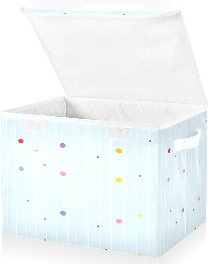 MNSRUU Containers Baskets with Lids Tie Dye Stripes Blue Pattern Fabric Foldable Storage Bins Organizer with Lid Collapsible Storage Boxes for Home Bedroom Closet Office
