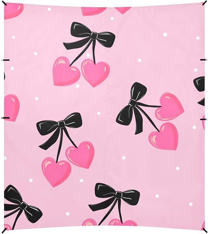 ALAZA Black Bow Pink Heart Beach Tent Sun Shelter Portable Canopy Sunshade for Outdoor Camping Picnics Backyard Fun 10x9 ft