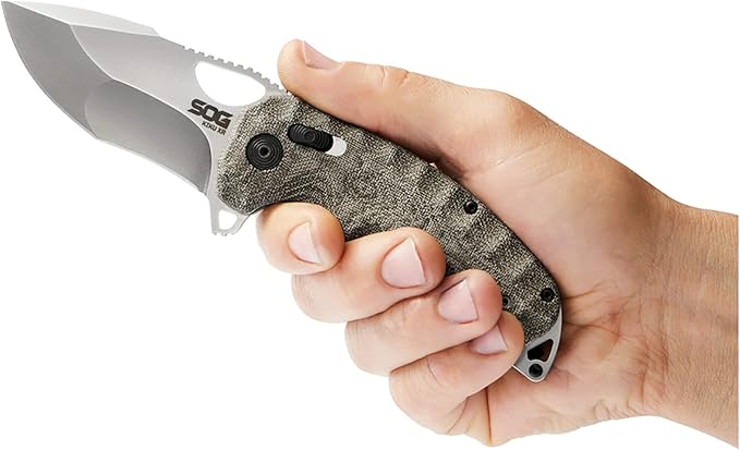 SOG Kiku Quick-Opening Sharp Ambidextrous Pocket Folding Knives with Linen Micarta Handle | CTS XHP Steel XR Lock