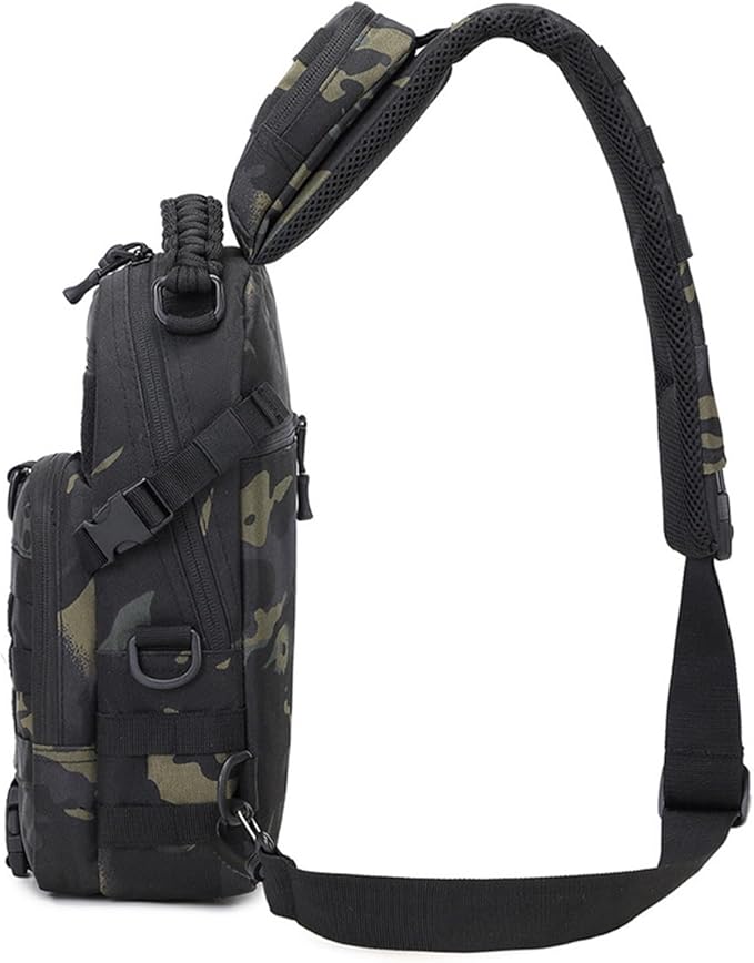 Jungle Leopard Tactical Fishing Chest Bag for Men Sports Shoulder Bags Molle Camping Climbing Hunting Fanny Pack(BLK)
