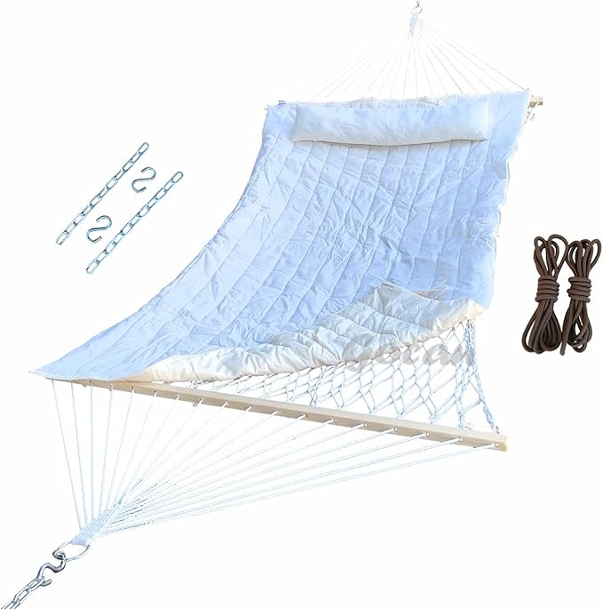 GOCAN Mesh HammockCotton rope hammocks with Pad Chains Hooks Tree Straps fit stands from 9' to 15' for outside indoor patio yard