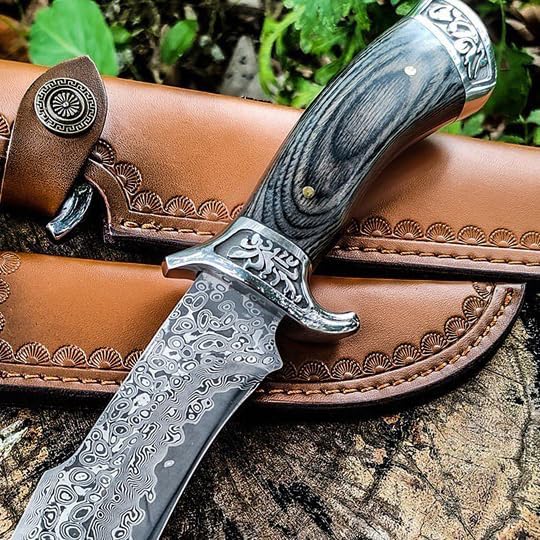 High Hardness Damascus Steel Knives Ergonomic Solid Wood Handle with Leather Sheath for Camping HikingBlack19.7 * 4 * 2cm