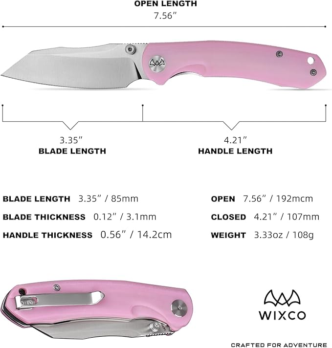 Folding Pocket Knife 3.35 14C28N Blade G10 Handle Liner Lock EDC Knife Small Pocket Knife for Men Sharp Pocket Knives Camping Hiking Hunting Survival Knives with Clip (Pink)