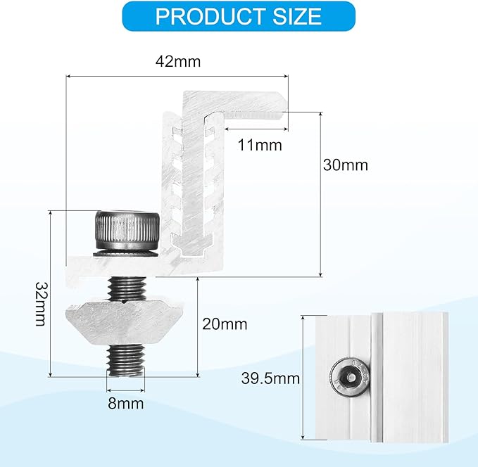 uxcell 20pcs Solar Panel End Clamp Aluminum Z Brackets for Solar Panels Solar Mounting Brackets Kit for Solar Panel Pv Mounting System Accessories (32-50mm)