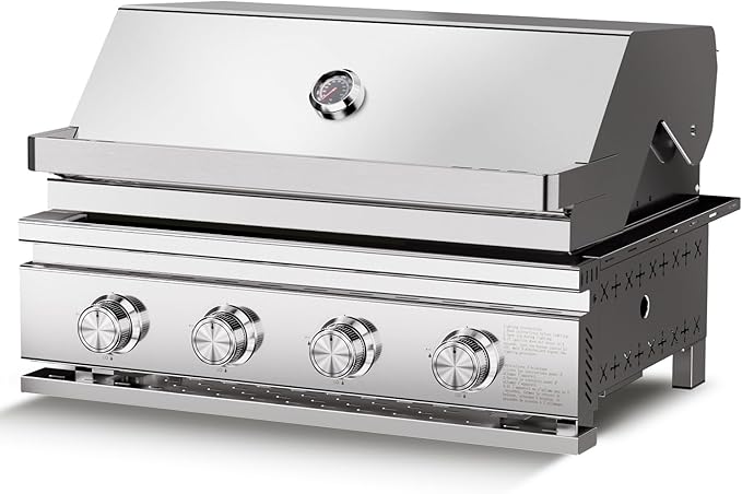 Premium Built In 4 Burner Propane Gas Grill ALL-Thickened 304 Stainless Steel 32000 BTU with 516sq.in. Cooking Space Baking Tray &amp Gratesfor Patio Backyard Parties Barbecue