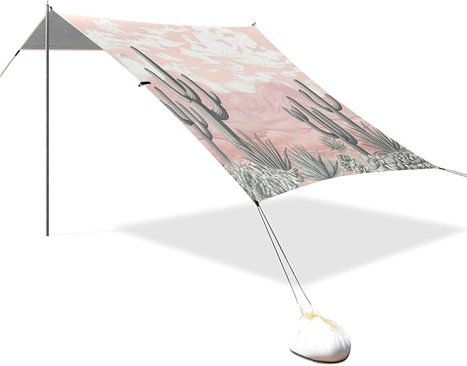 xigua Desert Beach Tent Sun Shelter with Carrying Bag - Silver Coated Oxford Fabric Beach Canopy for Beach Camping Fishing - Includes Windproof Ropes Sandbags &amp Stakes