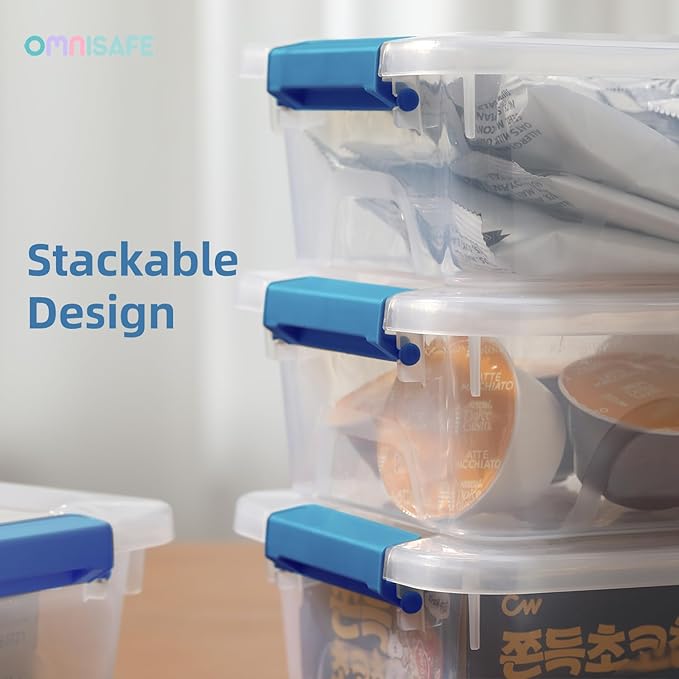 Plastic Storage Bin with Lid Stackable Design Clip Box for Crafts Supplies and Office Items Container (8 Pack 4 Quart Blue)