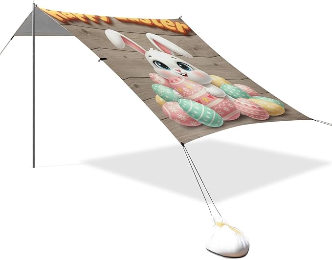 Beach Canopy with Windproof Ropes &amp Sandbags Beach Tent Sun Shade Sun Shelter for Camping Trips Fishing Backyard Fun or Picnics Happy Easter