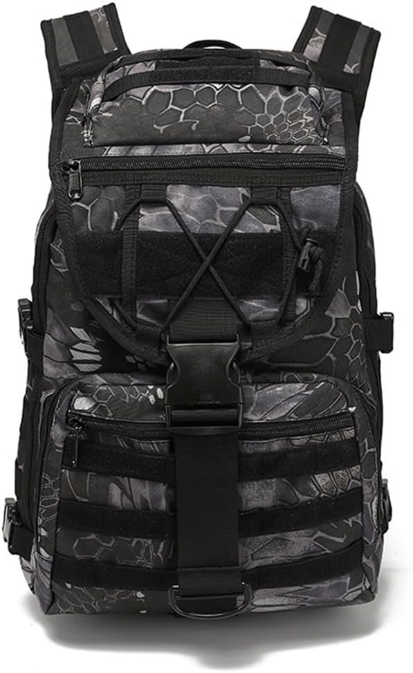 Outdoor Tactical Backpack Military Molle Bag Hiking Daypacks for Camping Trekking Hunting Traveling Motorcycle (Python Pattern Black)