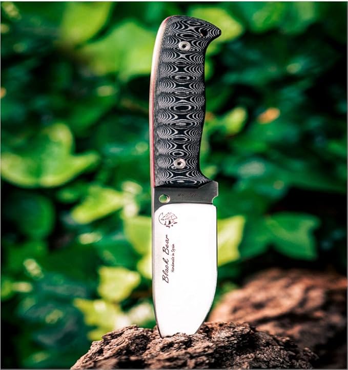 J&ampV Black Bear – Survival Knife for Camping Bushcraft Field Hunting Fishing Blade 11 cm Stainless Steel MOVA-58 Leather Sheath Made in Spain