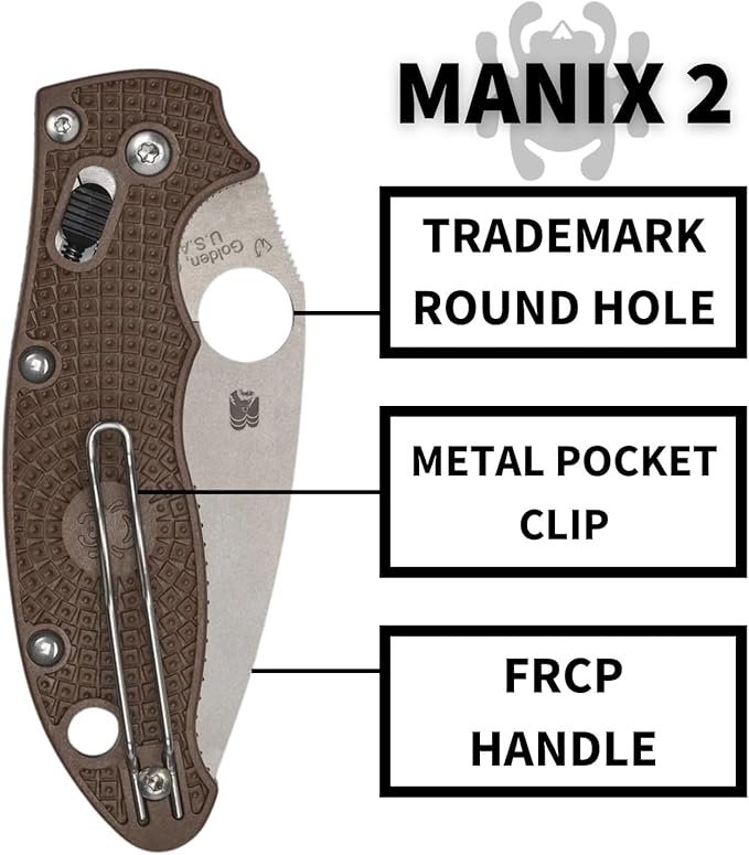 Spyderco Manix 2 Lightweight Sprint Run Folding Pocket Knife with 3.3 CPM 15V Steel Blade and FRCP Handle - EDC Knife for Men and Women Perfect for Hunting Tactical - PlainEdge - C101PBN15V2