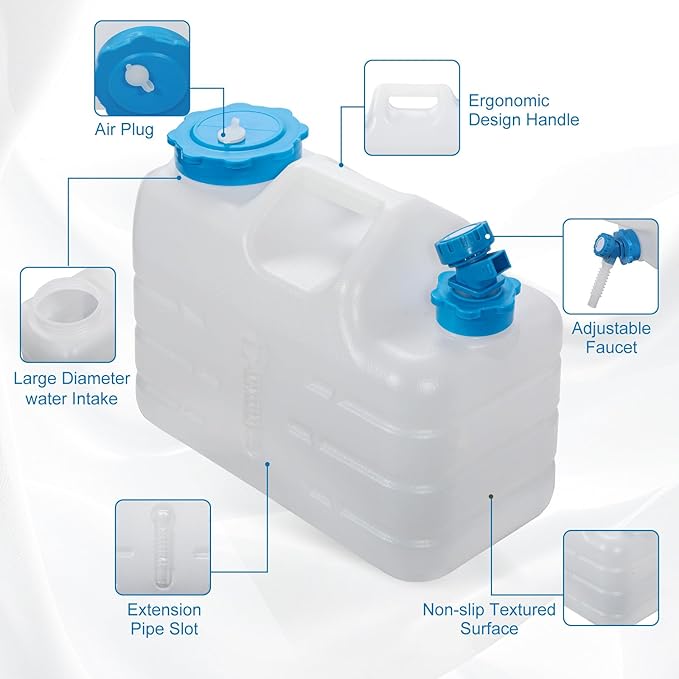REDCAMP 3 Gallon/11L Portable Water Container with Spigot Camping Water Jug Camping Water Container Water Tank Portable Emergency Water Storage for Camping Car Hiking White 4Pack