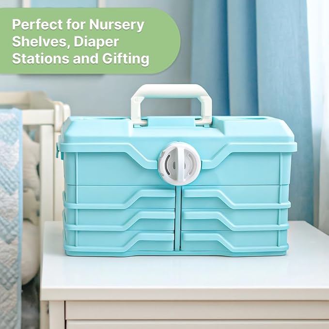 Best Kept | Portable Carrying Case | First Time Mom Essentials | Plastic | Baby Clothes Organizer | Portable Storage Box | Baby Shower For Boy | Baby Blue