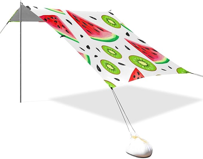 xigua Watermelon Slices Beach Tent Sun Shelter with Carrying Bag - Silver Coated Oxford Fabric Beach Canopy for Beach Camping Fishing - Includes Windproof Ropes Sandbags &amp Stakes