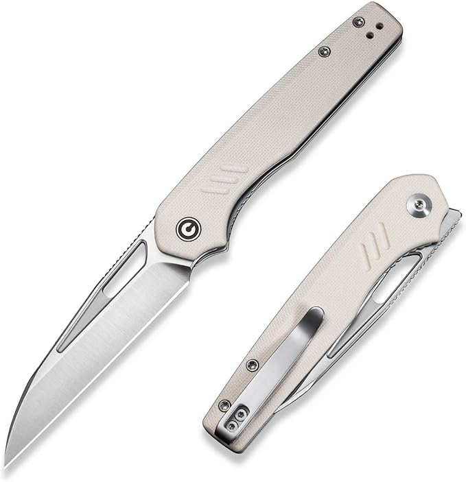 CIVIVI Guile Pocket Knife Folding Knife for EDC 3.25 Swedish 14C28N Blade G10 Handle with Reversible Deep-Carry Clip C24062B-3 (Ivory)