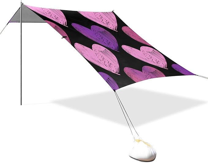 Beach Canopy with Windproof Ropes &amp Sandbags Beach Tent Sun Shade Sun Shelter for Camping Trips Fishing Backyard Fun or Picnics Heart
