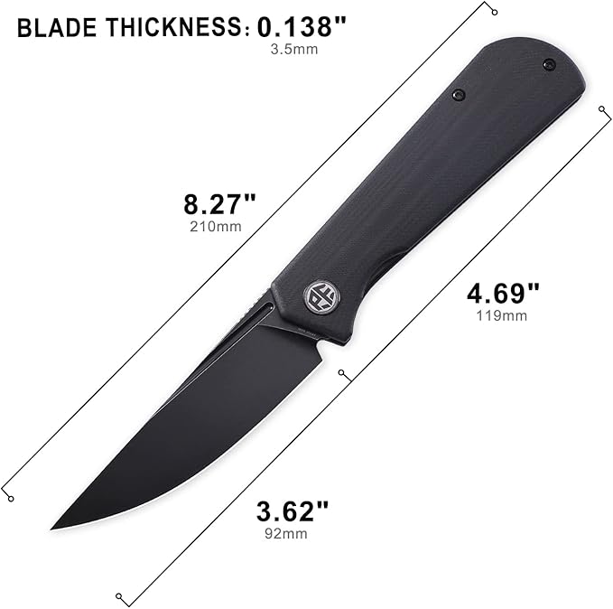Petrified fish Pocket Knife PFP07 Viking 3.62 K110 Black Stonewashed Blade 4.23oz G10 Handle Front Flipper Liner lock Folding knife (Black G10 &amp Black Stonewashed)