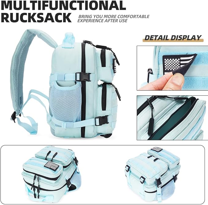 9L Mini Tactical Backpack for Men and Women Tactical Backpack Small for Hiking Small Tactical Bag（Light Blue）