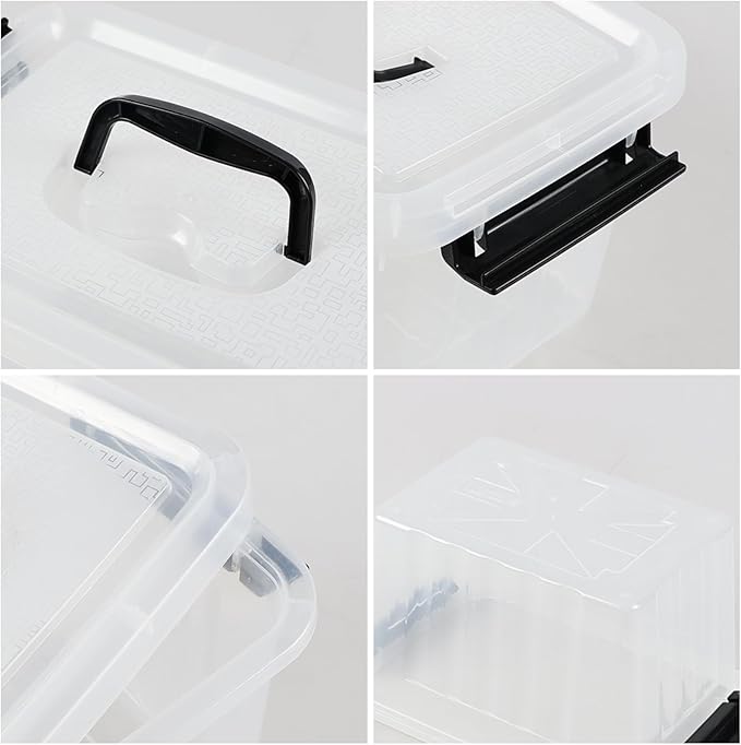 Wekioger 4 Pack 6 Quart Latching Box Clear Lidded Storage Bins Small Container with Handle