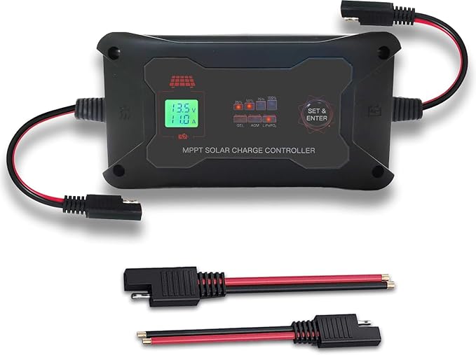 20A 12V/24V Portable MPPT Solar Charge Controller with Solar Connector LCD Display and LED Indicate Light. Max PV 600W 60Voc for AGM Gel LiFePo4