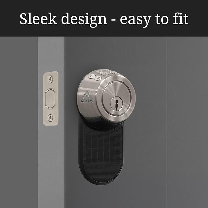 Avia Smart SolarPro. Solar Panel to Recharge The Avia Deadbolt+ Smart Lock. in Good Sunlight Helps Maintain Battery Life for Up to 5 Years*.