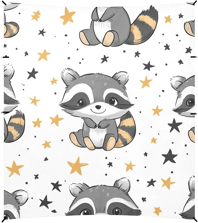 ALAZA Cute Cartoon Raccoons Stars Beach Tent Sun Shelter Portable Canopy Sunshade for Outdoor Camping Picnics Backyard Fun 10x9 ft