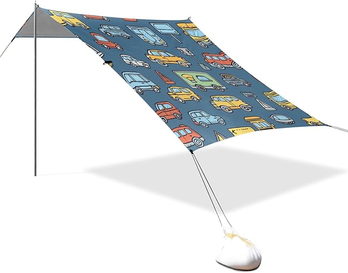 ALAZA Traffic Signs Cartoon Transportation Cars Beach Tent Sun Shelter Portable Canopy Sunshade for Outdoor Camping Picnics Backyard Fun 10x9 ft