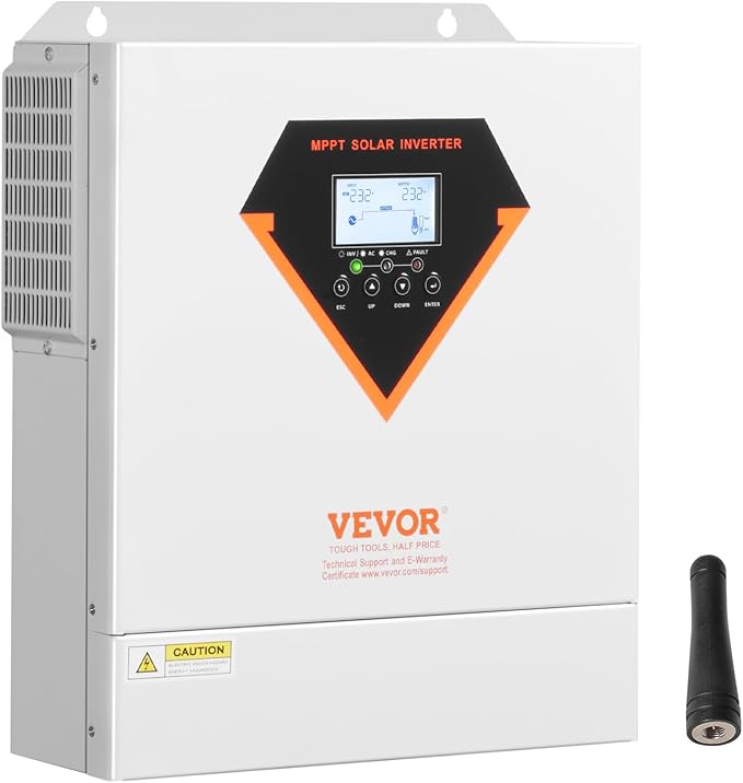 VEVOR Hybrid Solar Inverter 3500W Single Phase Pure Sine Wave Power Inverter 24V DC to 220/230V AC with Built-in 100A MPPT Solar Charge Controller for Off-Grid System Lead Acid Lithium Battery