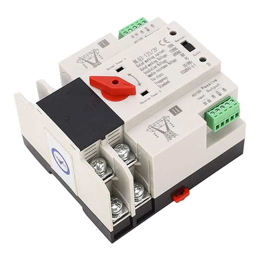 AC110V 100A Power Automatic Transfer Switch 50/60Hz 35mm Rail Mounting 2P 100A Mini ATS Solar Auto Dual Power SwitchGenerator Transfer with Self Throwing and Self Returning for Rv Power
