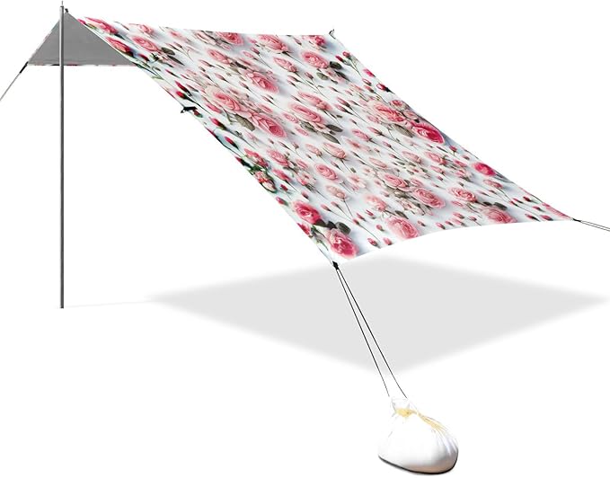 Little Rose Flowers Beach Tent Sun Shelter Set UPF50+ UV Protection 10.5 x 9.19 FT Camping Shade Canopy with Sandbags Sand Anchors Carrying Bag and Others
