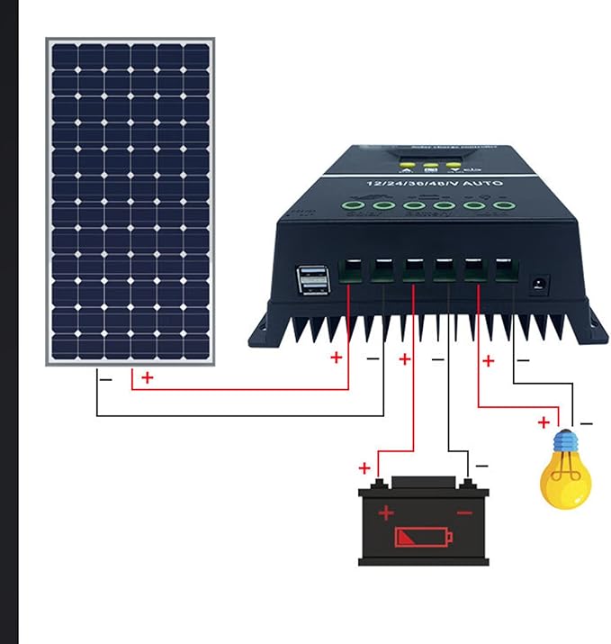 MPPT Solar Controller 12V/24V/36V/48V Auto60A 80A 100A 200ALCD Display7 Working Modes Multifunctional Max100V Input Dual USB 5V Charging Ports Battery with Seal Gel Flooded LifePO4
