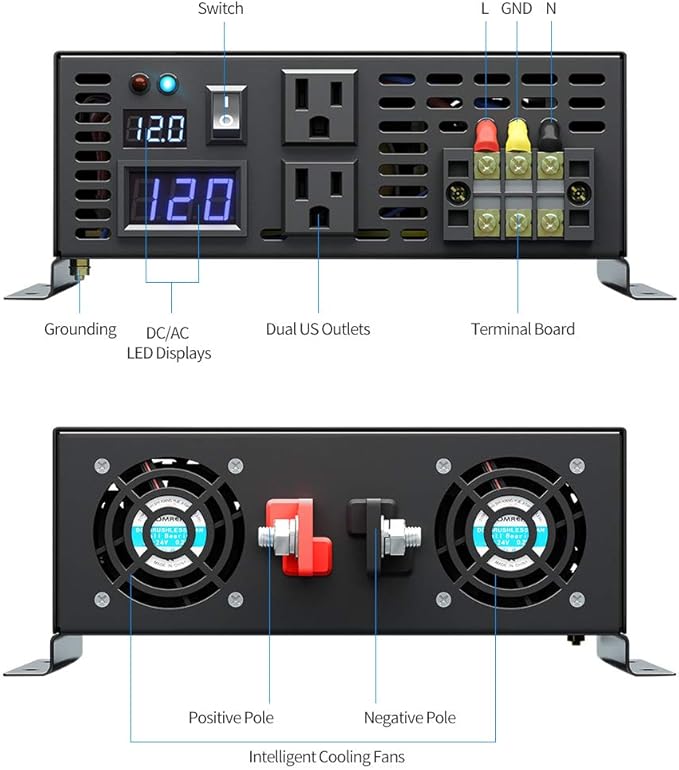 WZRELB Full Power Strong Capacity 2000W 12V Off Grid Pure Sine Wave Solar Power Inverter Black (RBP200012B1)