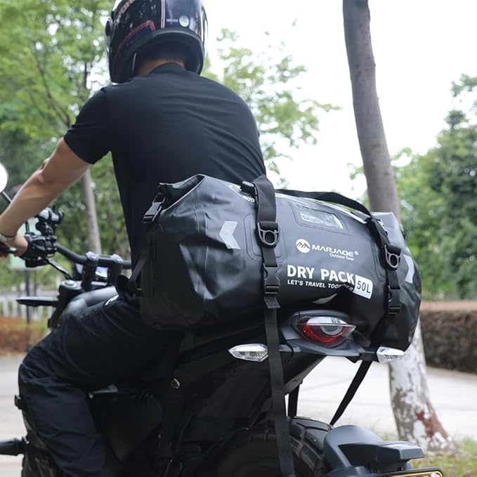 80L PVC Motor Dry Bag Tail Luggage Bag Made of WearResistant PVC Large Capacity LeakProof RollTop Closure for Motorcycling Camping Boating Fishing Kayaking (80L)