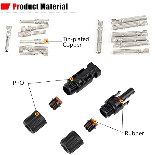 100PCS MC4 Soar Connectors Solar Panel Cable Connectors 1000V 30A IP67 Waterproof Male/Female Plug with Spanners Suitable for 14AWG-10AWG Solar Cables (50 Pairs)