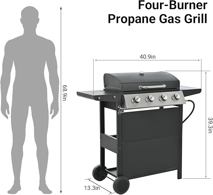 Endark 4-burner | 34000 BTU all-purpose cast iron bbq grill | Perfect for outdoor cooking garden poolside tailgating and hiking | great for roasting searing kebabs
