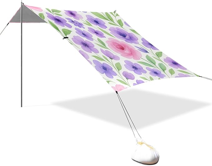 Beach Canopy with Windproof Ropes &amp Sandbags Beach Tent Sun Shade Sun Shelter for Camping Trips Fishing Backyard Fun or Picnics Flowers