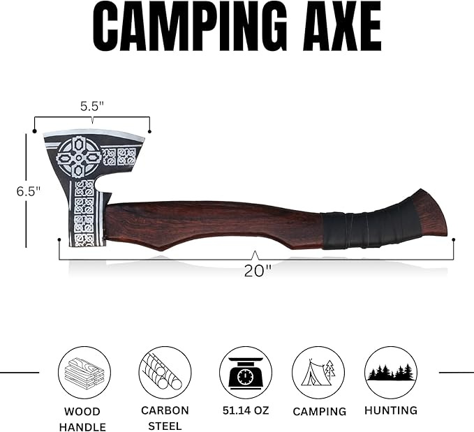 2pcs Ultimate Handmade Viking Axe &amp Hammer Set Viking Collectibles Viking Battle Axe with Handmade Leather Sheath and Hand Forged Viking Hammer Viking Bearded Axe with Viking Hammer Gift for M