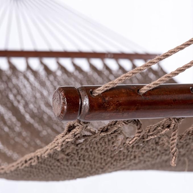 Lazy Daze Hammocks 10.5 FT Double 2 Person Caribbean Rope Hammock Hand Woven Polyester Hammock with Spreader Bars for Outdoor Backyard Patio Poolside 450 LBS Capacity Brown