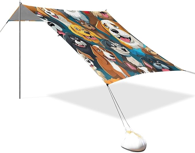 ALAZA Funny Dogs on Blue Beach Tent Sun Shelter Portable Canopy Sunshade for Outdoor Camping Picnics Backyard Fun 10x9 ft