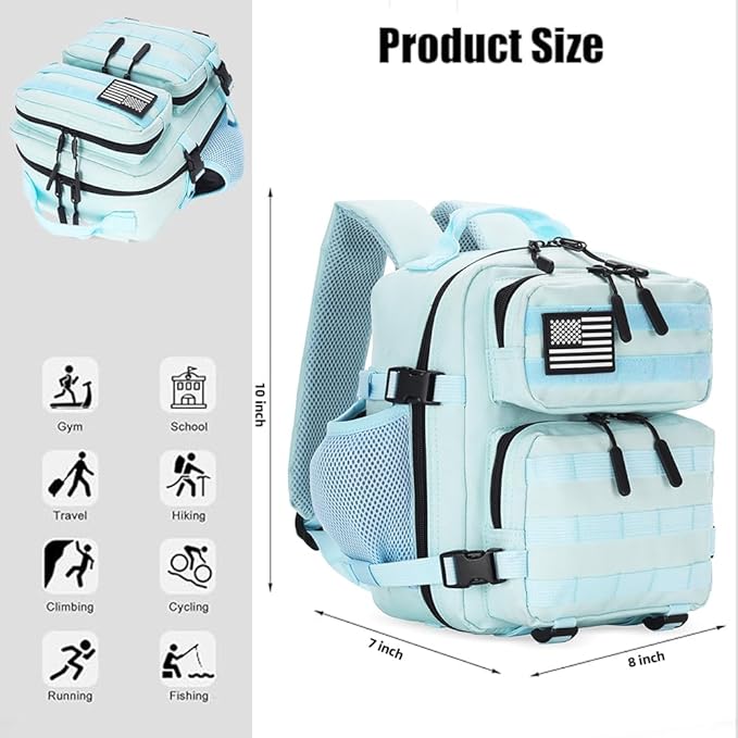 9L Mini Tactical Backpack for Men and Women Tactical Backpack Small for Hiking Small Tactical Bag（Light Blue）