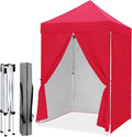 EAGLE PEAK 5x5 Instant Canopy with 4-Side Wall Panels Small Pop up Portable Canopy Tent with Carry Bag Light Weight Sun Shelter for Sports Camping and Beach Red