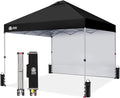 CROWN SHADES 10x10 Pop Up Canopy with 1 Side Wall - Beach Tent with One Push Setup - Outdoor Sun Shade for Events Parties Camping - Gazebo with STO-N-Go Cover Bag (Black)